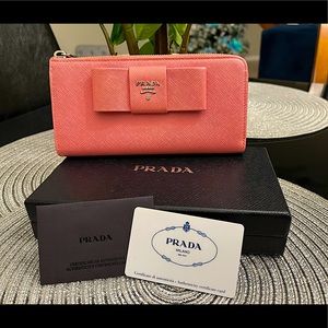 Pink Prada Zip Around Safiano wallet